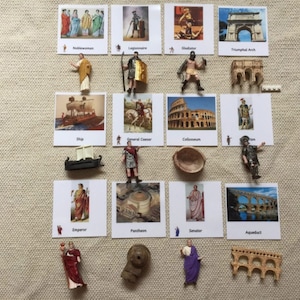 Montessori Roma Antiga Histórico Ex Grande Réplica 5 Parte Nomenclatura Flash Cards Miniaturas Homeschool Sala de Aula Brinquedo Educacional Aprendizagem
