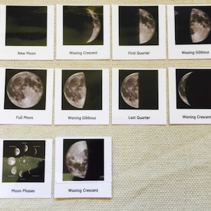 Montessori Moon Phases 5 Parts Cards Home School Classroom Nomenclature Flash Cards