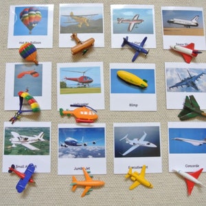Tarjetas de 3 partes Montessori In the Sky con miniaturas Tarjetas didácticas de nomenclatura para el aula escolar en el hogar