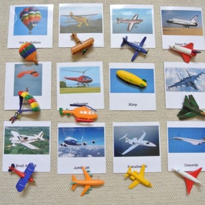 Montessori In the Sky 3-Part Cards with Miniatures Home School Classroom Nomenclature Flash Cards