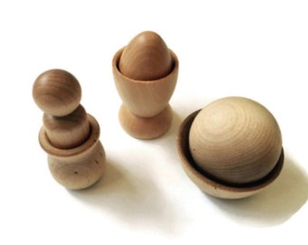 Montessori Baby Toddlers Trio Natural Wooden Toys - with Beexwax finish available upon request