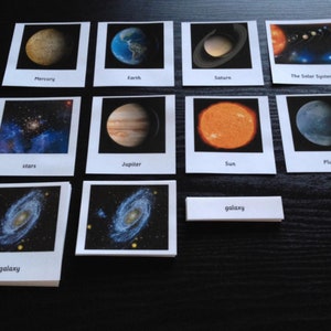 Cartes flash du système solaire Montessori en 5 parties