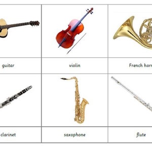 Montessori Musikinstrument Replica 5 Teile Karten Digital PDF Download Printable Homeschool Klassenzimmer Nomenklatur Flash Cards