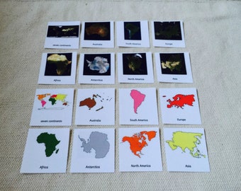 Montessori 7 Continents 5 Parts Cards Home School Classroom Nomenclature Flash Cards