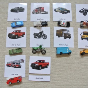 Montessori On the Road 3-Part Cards with Miniatures Homeschool Classroom Nomenclature Flash Cards