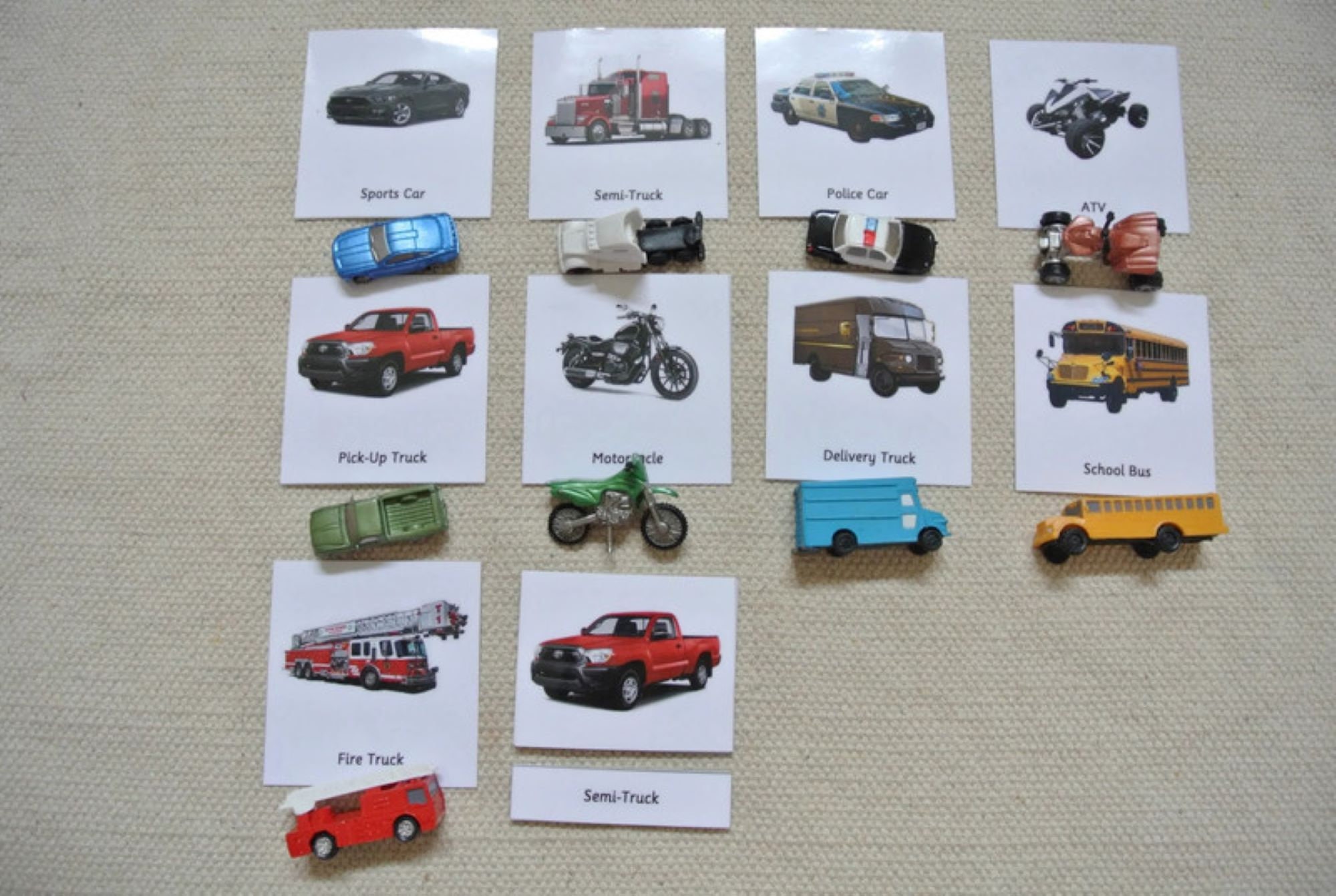 Montessori Common Car Vehicle Trucks 3 Parts Nomenclature Flash Cards Miniatures Figurines Homeschool Classroom Educational Learning Cards