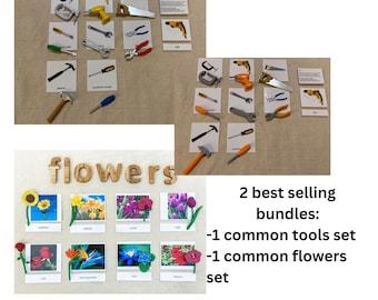 Montessori Bundle Gemeinsames Werkzeug und Blumen Nomenklatur Flash Karten Miniaturen Figuren Homeschool Klassenzimmer Lernkarten Spielzeug