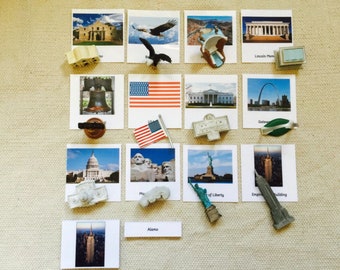 Montessori U.S. monuments 5 Parts Cards with Extra Large Replicas Home School Classroom Nomenclature Flash Cards