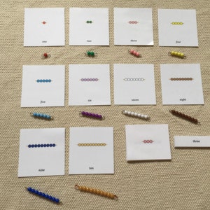 Montessori Bead Stairs Number Math 1-10 3 Parts Nomenclature Flash Cards Home School Classroom Educational Learning Cards Toys for Kids