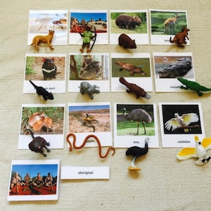 Cartes en 3 parties avec figurines Montessori Knowing Australia