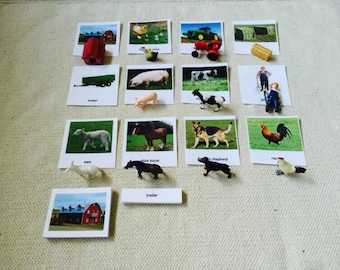 Montessori Bauernhof Tiere 3 Teile Nomenklatur Flash Karten Miniaturen Figuren Homeschool Klassenzimmer Lernkarten Spielzeug