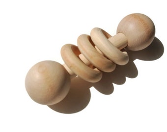 Montessori Infant Baby Rattle Natural Wooden Toy