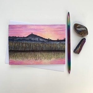 Reflexões Cartão Comemorativo | Glastonbury O Tor | Anule todo o cartão da ocasião | Avalon | por do sol cartão comemorativo | Cartão de aniversário | Cartão em branco |