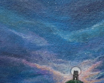 Avalon Nights Original Art | Full Moon | Glastonbury Tor | Avalon | Glastonbury | Sacred Sites | Sacred landscape | Pagan | Pilgrimage |