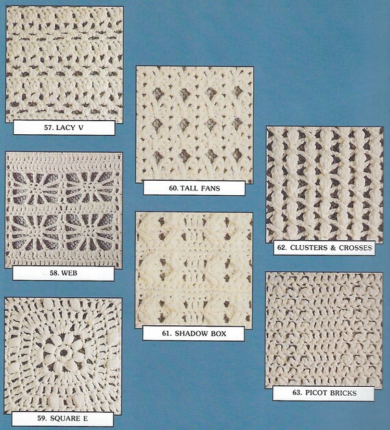 Learn 63 Easy Crochet Pattern Stitches PDF Instant Digital Download Sampler Blanket Heirloom Afghan Vintage Quilt Scrap Yarn Gift Idea