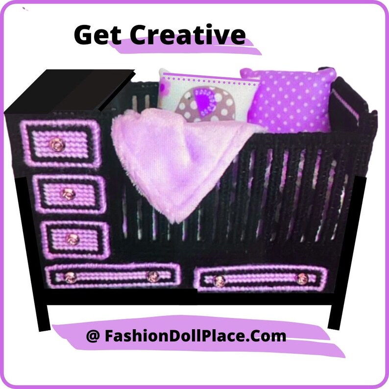 Barbie Baby Crib With Drawers Highchair Nursery Instant Etsy