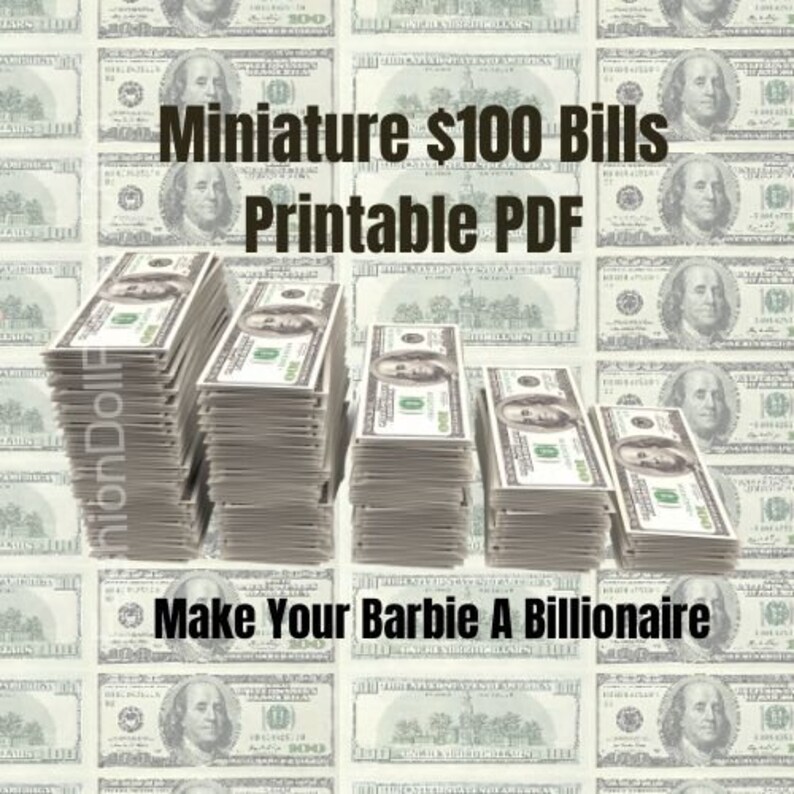 printable money for fashion doll dollhouse miniatures 16 pdf etsy