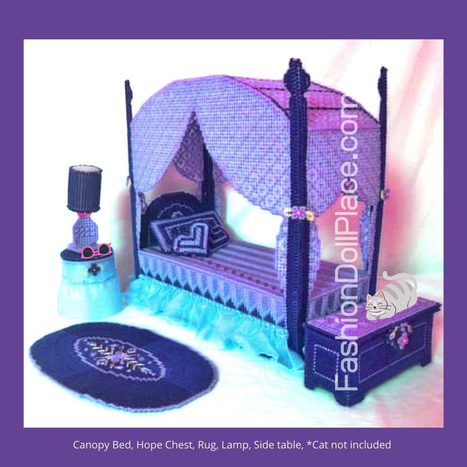 Canopy Bed for Fashion Doll Barbie Plastic Canvas Instant Pdf Etsy