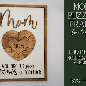 Laser Cut Mothers Day, Mothers Day Laser, Mom Puzzle Frame, You are the Piece SVG, Mothers Day SVG, Laser Cut File, Glowforge File, Mum Svg