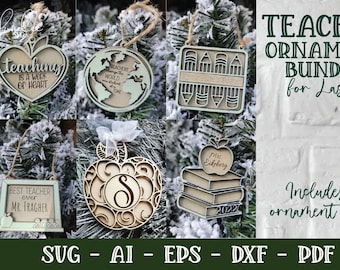 Laser Teacher Ornament SVG, SVG Laser Ornament, Glowforge SVG, Teacher Svg, Gift for Teacher, Laser Svg, Laser Ornament Bundle