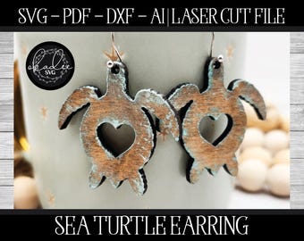 Turtle Earring File, Laser Earring File, Laser Cut Earring, Ocean Earring, Beach Earring File, Turtle Earring File, Glowforge File, Xtool