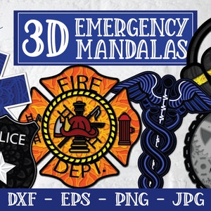 Pacote de Mandala de Emergência 3D, Mandala de Primeiro Respondente, Cruz de Malta 3D, Estrela da Vida 3D, Caduceus 3D, Mandala Estrela da Vida, Mandala Caduceus