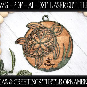 Meere und Grüße, Laser-Datei, Schildkröte-Ornament-Datei, Laser-Weihnachten-SVG-Datei, Laser-Verzierung, Laser-Verzierung, Laser-Schildkrötenverzierung