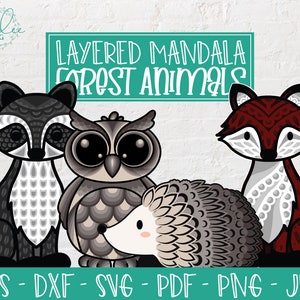 Ensemble d'animaux de la forêt mandala 3D, mandala en couches, renard 3D SVG, SVG raton laveur, SVG hibou, SVG hérisson, décoration forêt, décoration de fête, fichier coupé