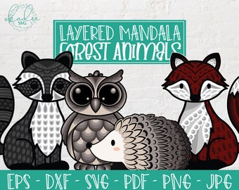 3D Mandala Forest Animal Bundle, Layered Mandala, 3D Fox SVG, Raccoon SVG, Owl SVG, Hedgehog Svg, Forest Decor, Party Decoration, Cut File