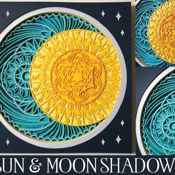 3D Sun and Moon SVG, Space Shadowbox, 3D Mandala SVG, Layered Mandala SVG, 3D Papercut Svg, Sun Mandala, Moon Mandala, Layered Sun Svg