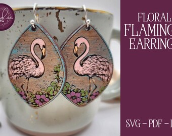 Flamingo Earrings, Laser Cut Earrings, Glowforge Earrings, Laser Earring SVG, Flower Earring, Laser Earring, Glowforge SVG, Earring