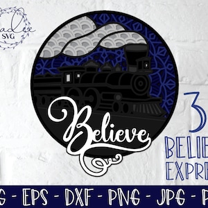 3D Polar Express SVG, Polar Express en capas SVG, tren de Navidad 3D, tren en capas SVG, Mandala de Navidad 3D, Mandala 3D, Mandala en capas
