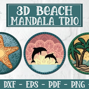 3D Beach Mandala SVG, 3D Mandala SVG, Layered Mandala SVG, Beach Svg, Dolphin Mandala Svg, Dolphin Svg, Starfish Mandala, Palm Tree Mandala