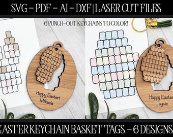Easter Laser Cut File: 6 Punch-Out Keychain Basket Tags (Digital Download)