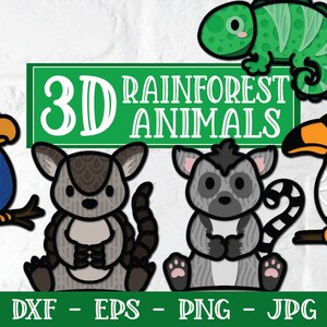 3D Regenwald Tier SVG, Layered SVG, Mandala SVG, 3D Mandala dafür, Layered Mandala dafür, Chamäleon Art, Lemur Art, Tukan Art, Ara etc