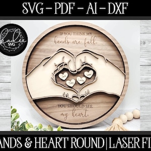 Archivo láser para el día de la madre, archivo de corte de manos en forma de corazón, SVG de madre láser, SVG de manos llenas, familia Glowforge, SVG de manos Glowforge, SVG láser familiar