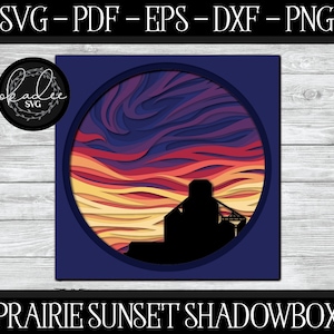 3D prairie zonsondergang Shadowbox, Shadowbox gesneden bestand, Cricut Shadowbox, zonsondergang Shadowbox-bestand, Shadowbox SVG, boerderij Shadowbox, graanlift SVG