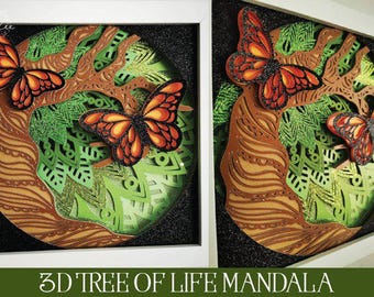 3D Butterfly Tree Mandala SVG, Layered Papercut File (Digital Download)