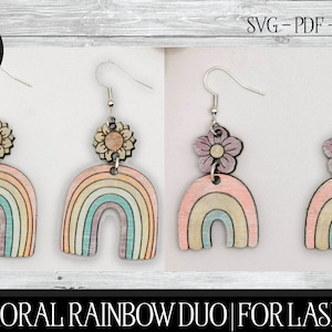 Floral Rainbow Earring, Earring Laser File, Glowforge Earring, Flower Laser File, Rainbow Laser File, Flower Earring SVG, Rainbow Earring