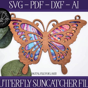 Laser Cut File, Glowforge, Butterfly Suncatcher, Laser Suncatcher, Laser Cut Ornament, Laser Butterfly, Glowforge Butterfly, Window Hanger