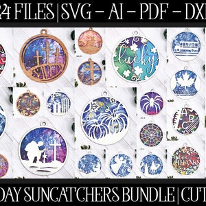 Laser Cut Suncatcher SVG, Glowforge Suncatcher, Suncatcher Bundle, Laser File, Laser Cut Ornament, Glowforge Ornament, Ornament Bundle