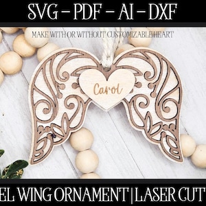 Angel Ornament File, Laser Cut Decor, Glowforge Frame, Memorial Ornament SVG, Angel Wings Cut File, Glowforge SVG, Laser File, Laser Angel
