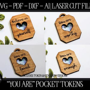 Fichier jeton de poche laser, jeton de poche découpé au laser, porte-clé Glowforge, poche câlins SVG, fichier porte-clé, SVG Glowforge, fichier laser