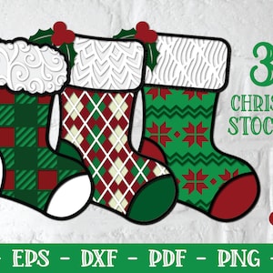 3D-Weihnachtsstrumpf, Weihnachtskarte SVG, Geschenkkartenhalter SVG, 3D-Weihnachts-SVG, Weihnachts-Mandala-Svg, Weihnachtsstrumpf, Schnittdatei