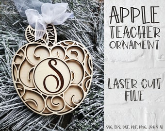 Teacher Ornament Laser Cut File, Glowforge SVG, Apple SVG, Christmas Gift for Teacher, Teacher Gift, Christmas Ornament Laser, DXF, Pdf