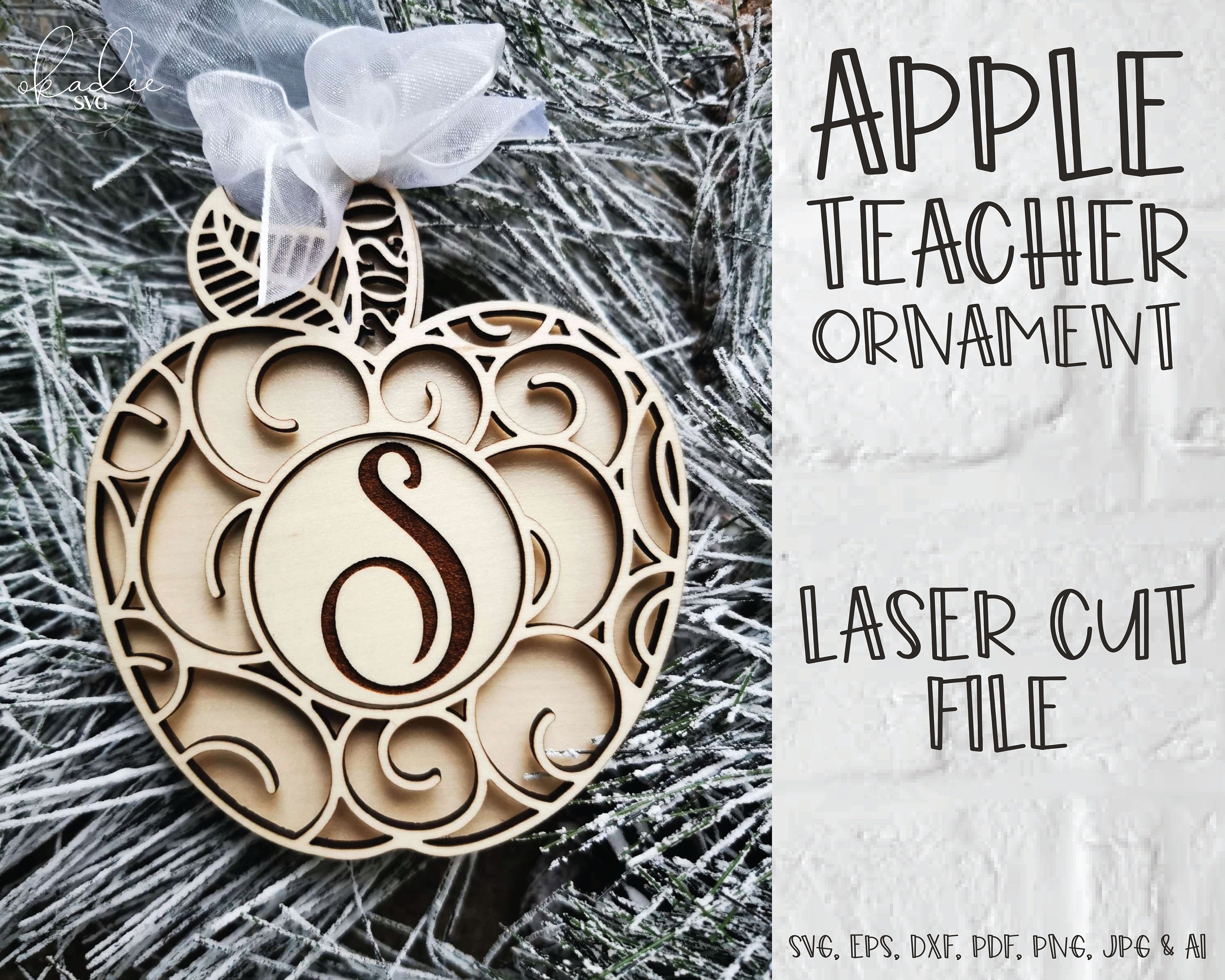 Teacher Ornament Laser Cut File SVG Apple SVG Etsy