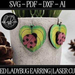 Ladybug Earring SVG, Earring Laser File, Glowforge Earring, Ladybug Laser File, Ladybug Laser Cut File, Ladybug Earring SVG, Leaf Earring