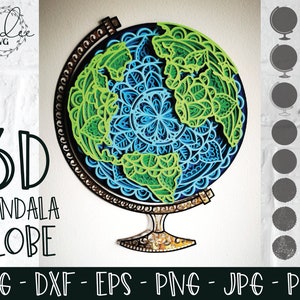 3D Mandala Globe, Layered Mandala SVG, Earth SVG, Globe SVG, Papercut Mandala, Globe Cut File, Cricut, Silhouette, Dxf, Eps