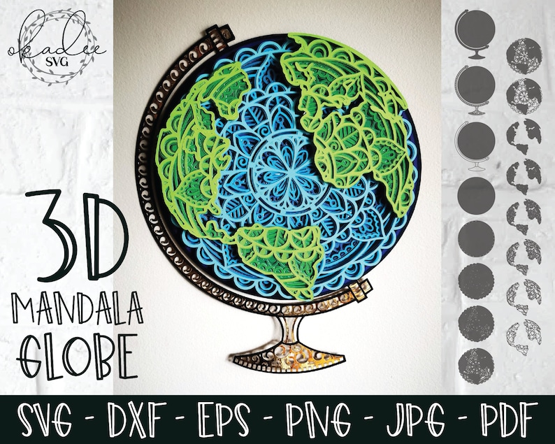 3D Mandala Globe, Layered Mandala SVG, Earth SVG, Globe SVG, Papercut Mandala, Globe Cut File, Cricut, Silhouette, Dxf, Eps image 1