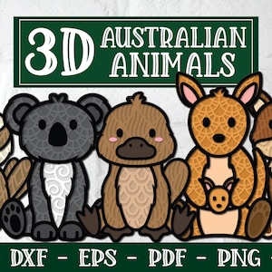 3D Australische Tiere, Layered Mandala SVG, 3D Mandala SVG, 3D Platypus, 3D Känguru, Koala SVG, Dingo Svg, Australien Svg, 3D Australien Svg